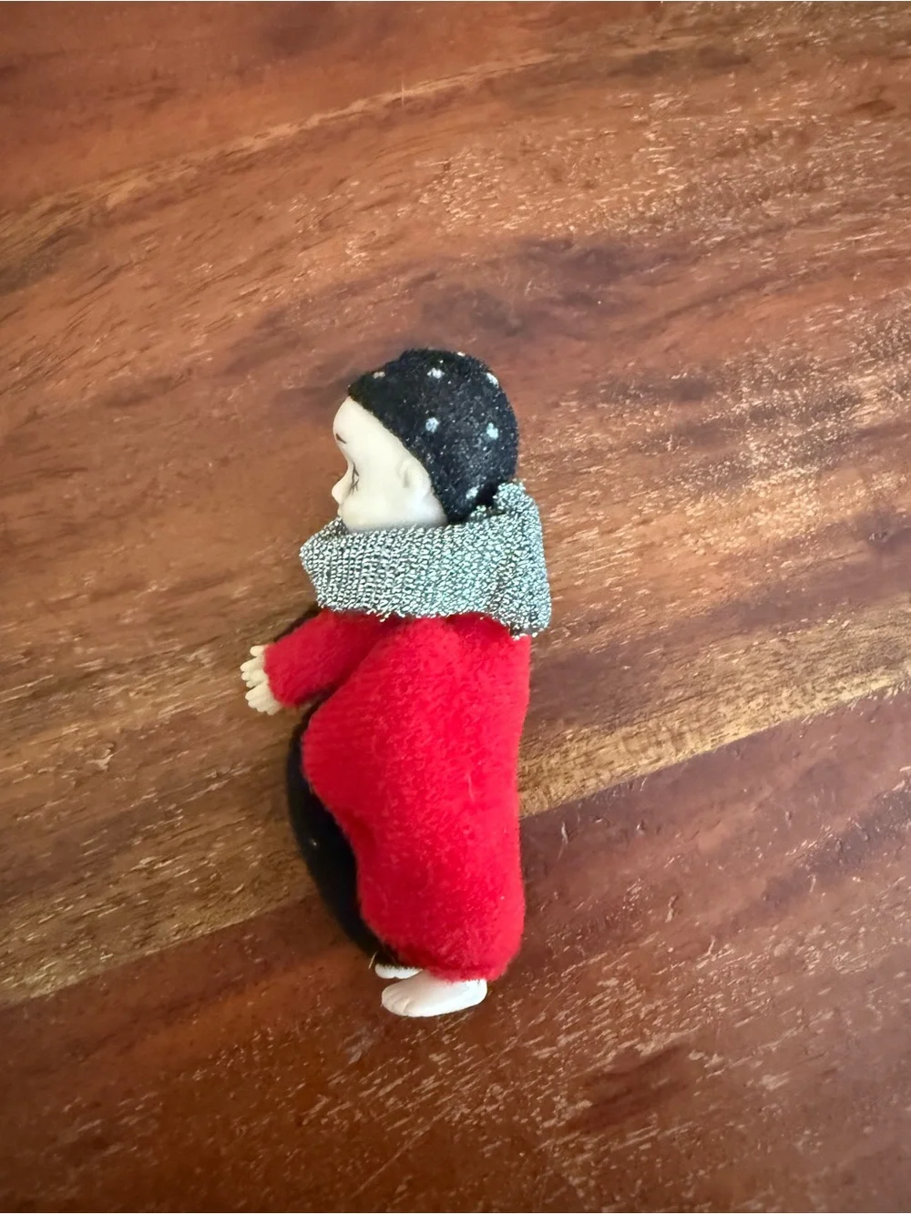 Handcrafted Black & Red Clown Doll with Silver Scarf - Kids Toy